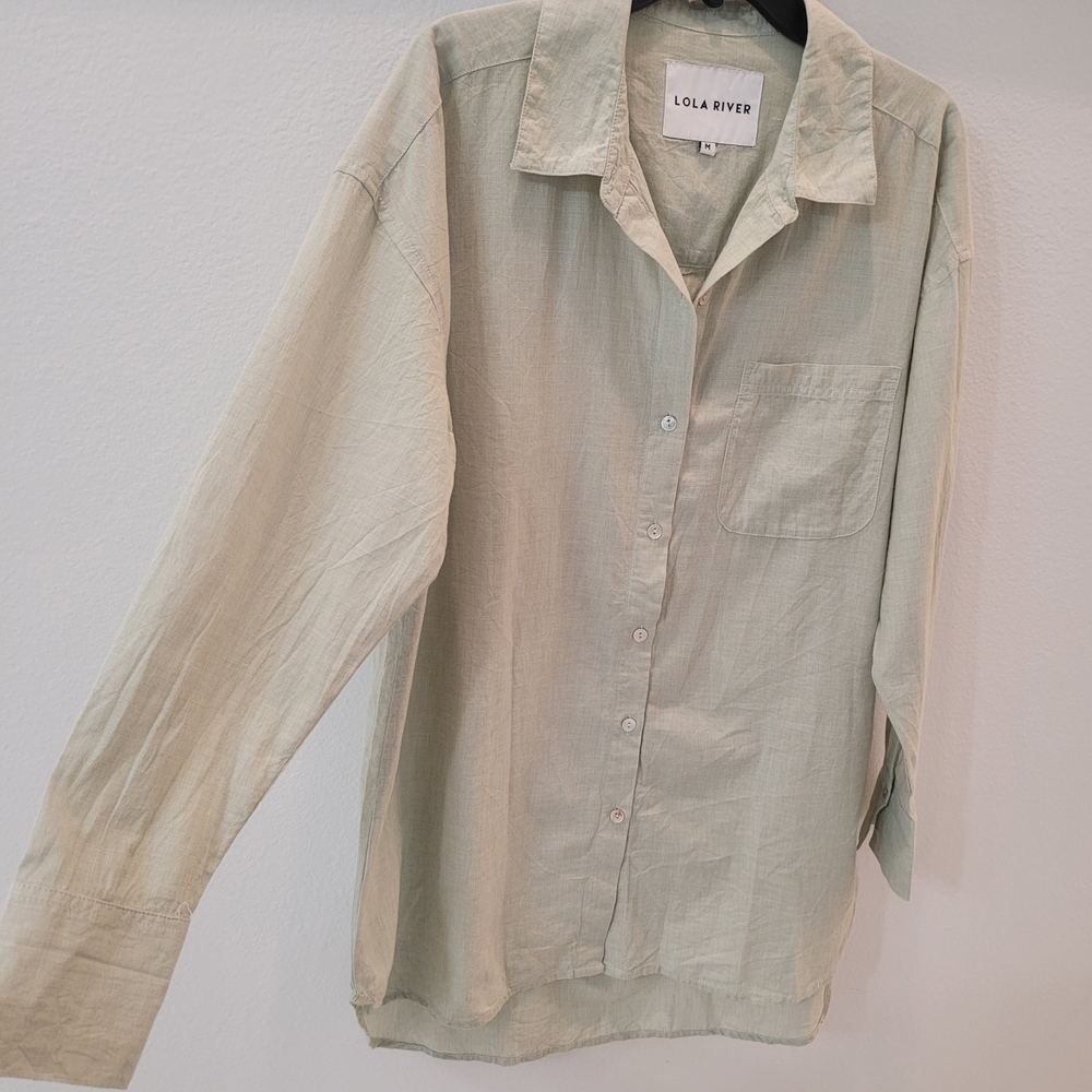 Lola River Anthropoloige Top Womens Medium Light Green Taylor Button Up Preppy - Picture 3 of 10